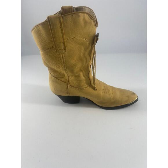 Vintage Capezio Cowgirl Boots Womens Size 7.5 M Tan Leather Fringe Western Rodeo - Picture 2 of 12